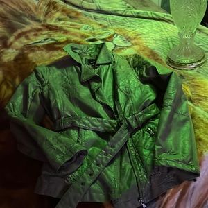 Used Faux Leather Gray Half Trench Coat Jacket🧥With Belt Worn Condition Shabby